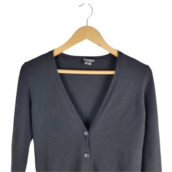 Theory Maira Royal Cashmere 1/2 Button Up Cardigan Black Long Sleeve - Picture 2 of 5